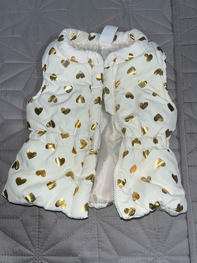 Healthtex Cream Puffer Vest With Gold Heart Print